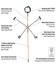 Stationary Swim & Fitness Belt - Orange - 1.8m Tube + 5.0m Strap + Accessories