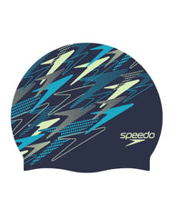 Speedo Printed Silicone Swim Cap Peacoat-Pale Clover-Mayan Blue