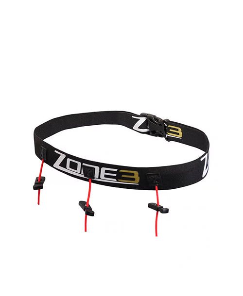 Zone3 Ultimate Race Number Belt With Gel Loops - Black-Red-White